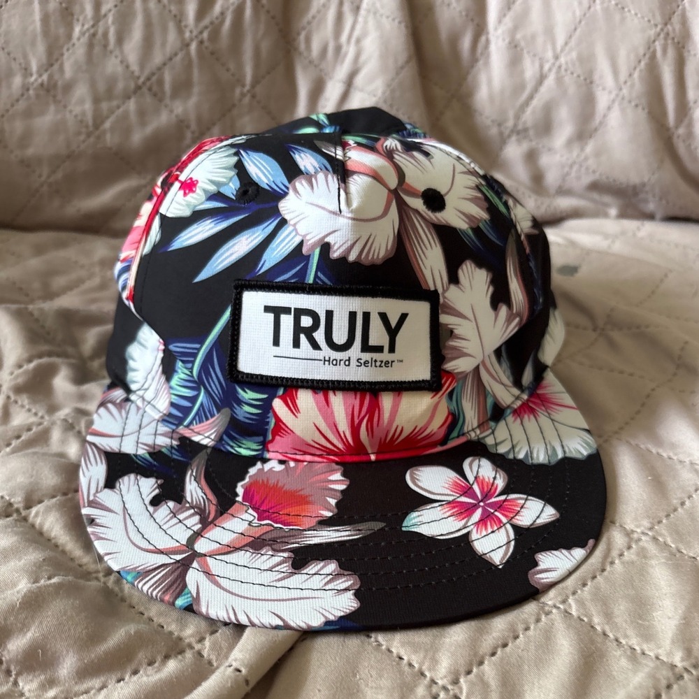Truly Hard Seltzer Tropical Floral Snapback Hat Black Pink Blue Beach Cap